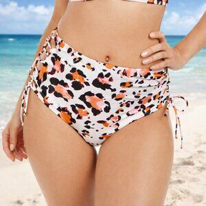 Hula Honey Wild About You High-Waist Bikini Bottoms Animal Print Lace-Up NWT